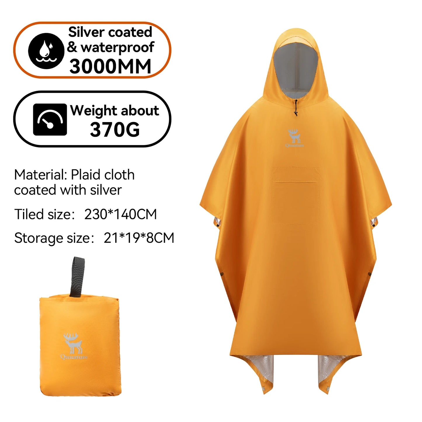 Qunature Multifunctional Waterproof Raincoat For Hiking Outdoor Fishing Camping