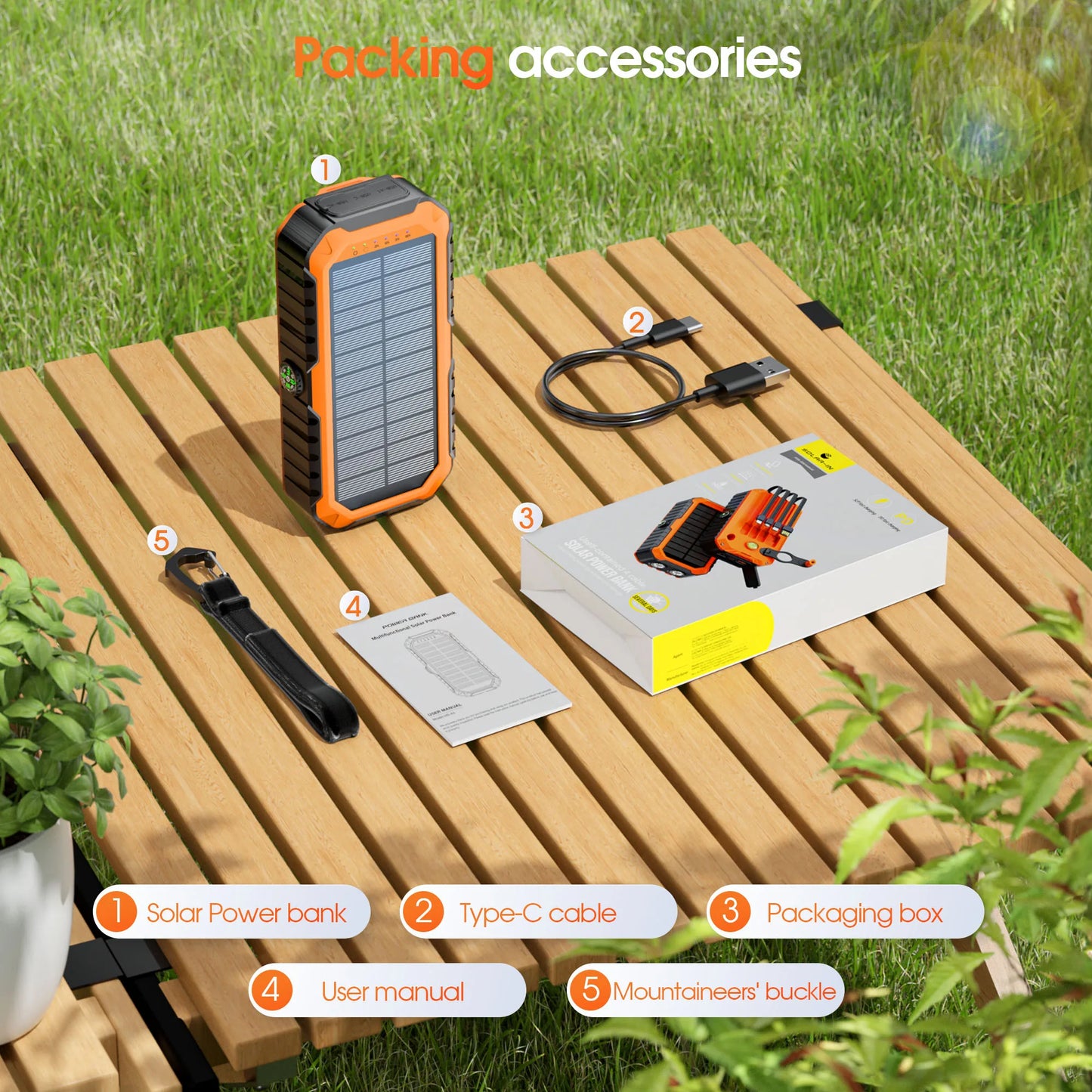 40,000mAh Solar Power Bank With Hand Crank And Built In Cables For Camping