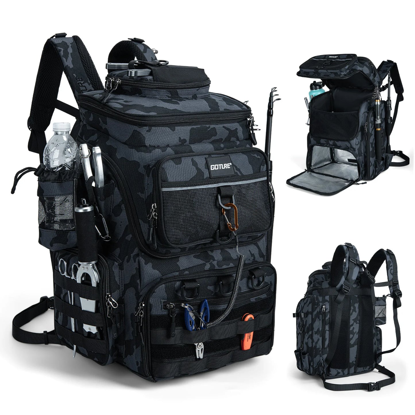 Goture Fishing Backpack Waterproof Non Slip Bottom With Adjustable Rod Holders