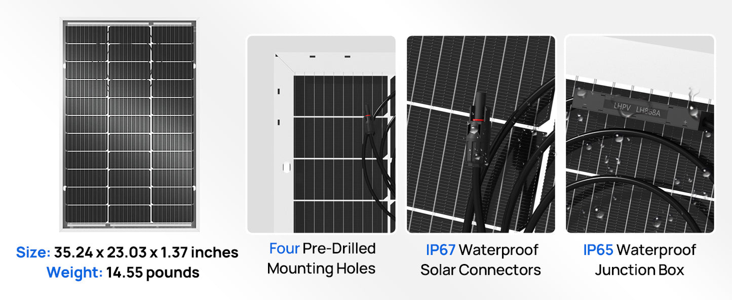 ECO-WORTHY Bifacial 100W 12V Solar Panel Monocrystalline PV Module For RVs