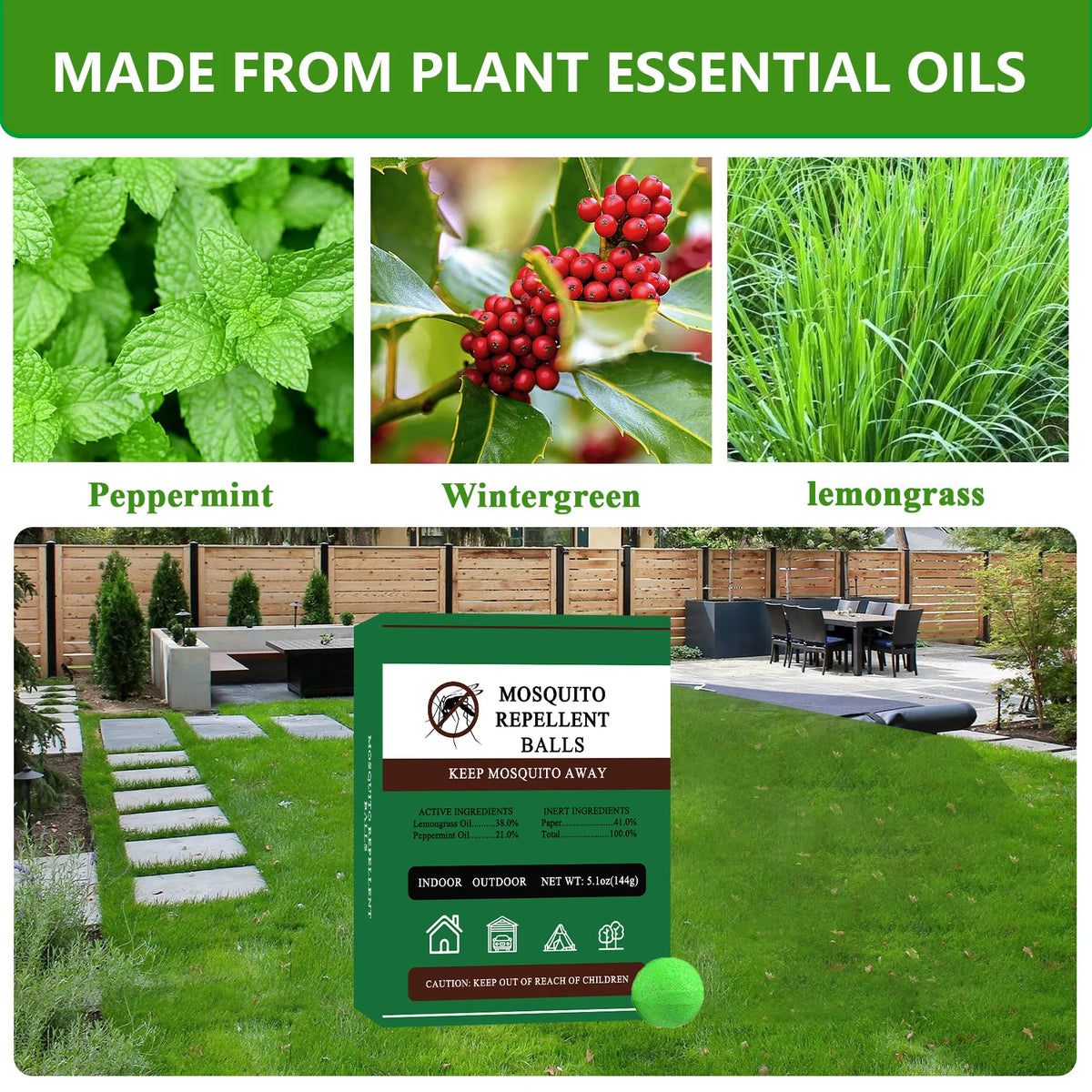 Natural Peppermint Citronella Mosquito Repellent Balls For Patios