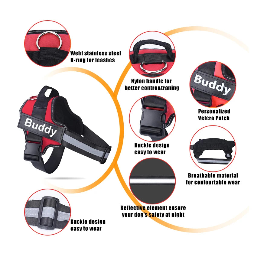 Bolux No Pull Reflective Adjustable Dog Harness Vest Nylon