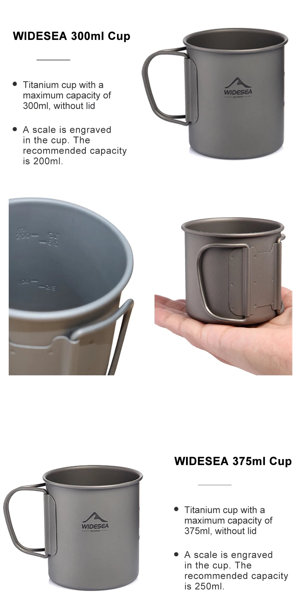 Widesea Titanium Camping Mug for Outdoor Travel and Hiking