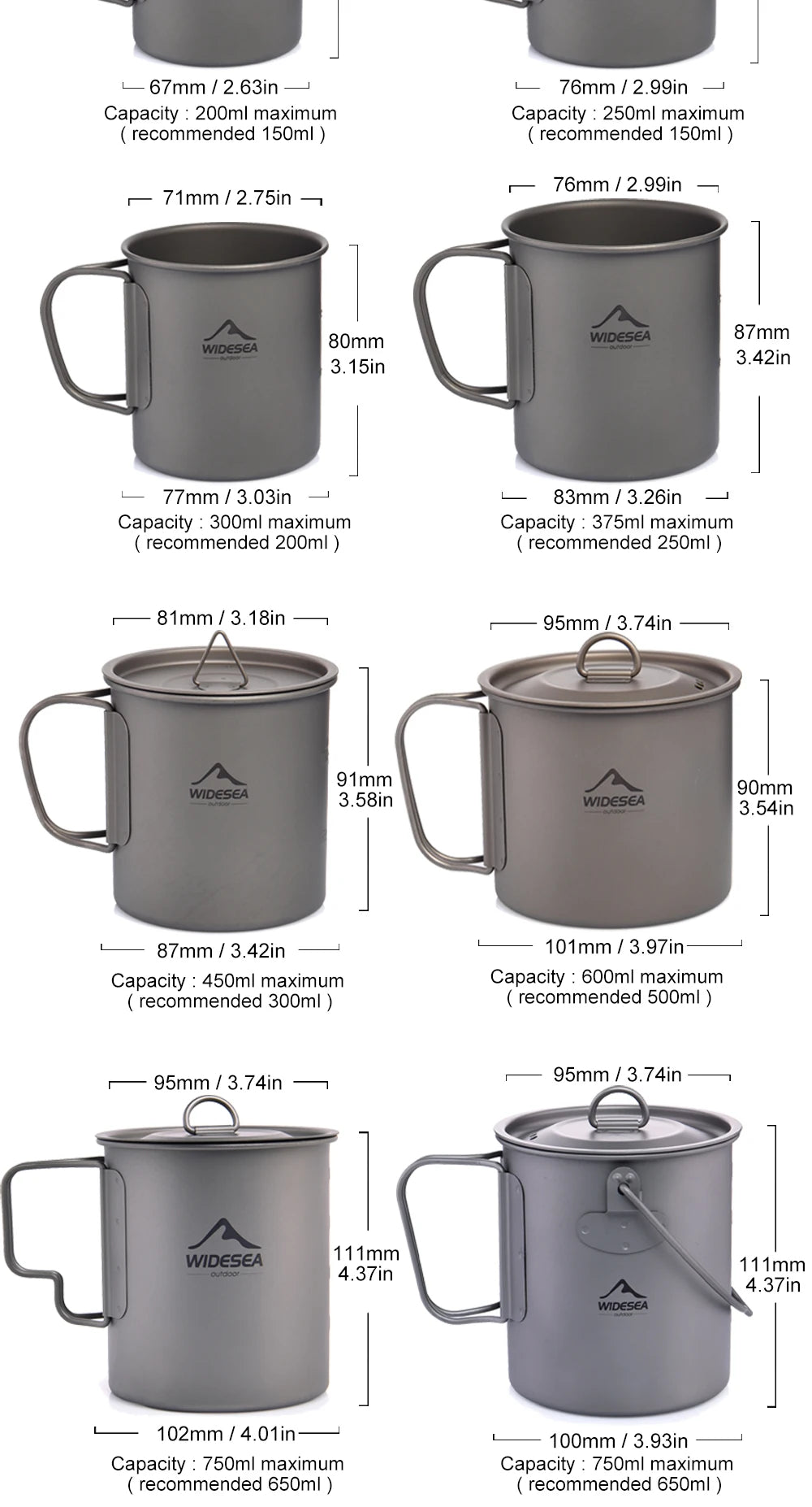Widesea Titanium Camping Mug for Outdoor Travel and Hiking
