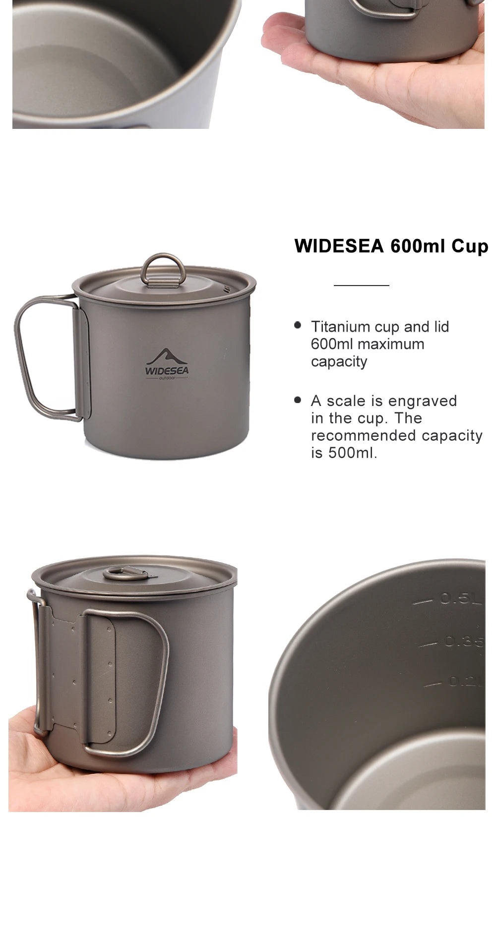 Widesea Titanium Camping Mug for Outdoor Travel and Hiking