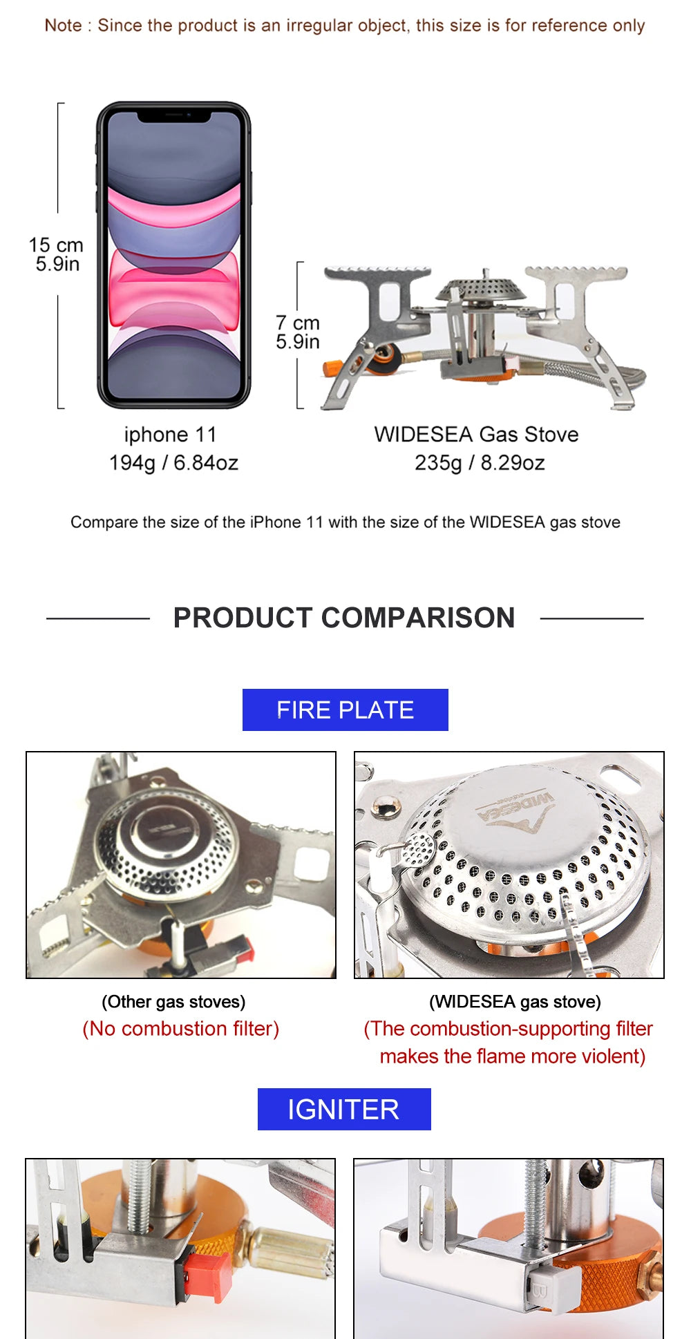 Widesea Portable Camping Gas Stove Stainless Steel Outdoor Burner