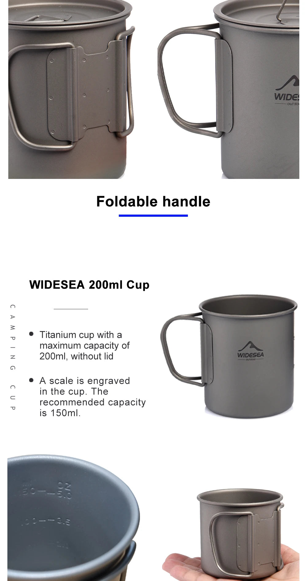 Widesea Titanium Camping Mug for Outdoor Travel and Hiking