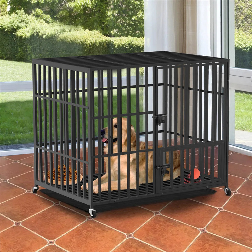 Bingopaw Heavy Duty Dog Cage With 3 Doors and Wheels