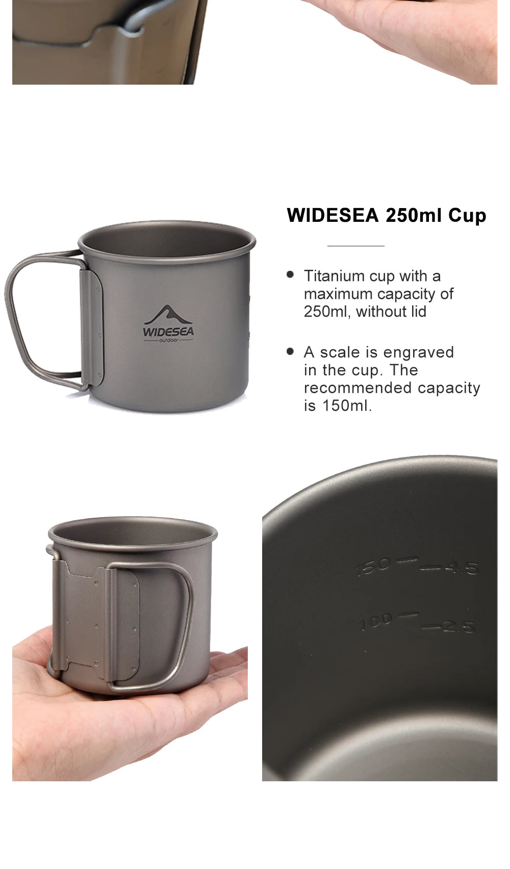 Widesea Titanium Camping Mug for Outdoor Travel and Hiking