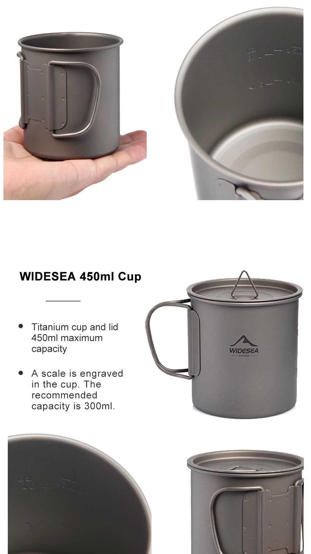 Widesea Titanium Camping Mug for Outdoor Travel and Hiking