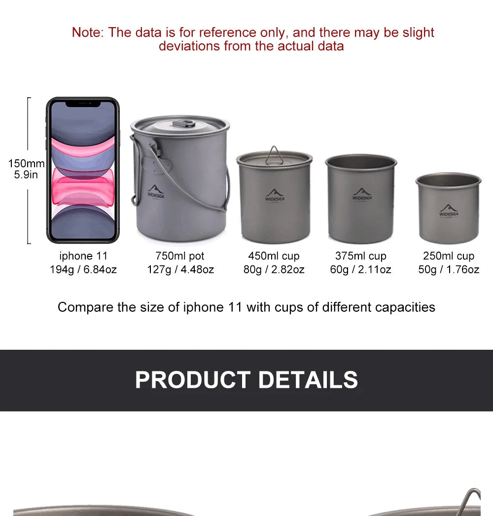 Widesea Titanium Camping Mug for Outdoor Travel and Hiking
