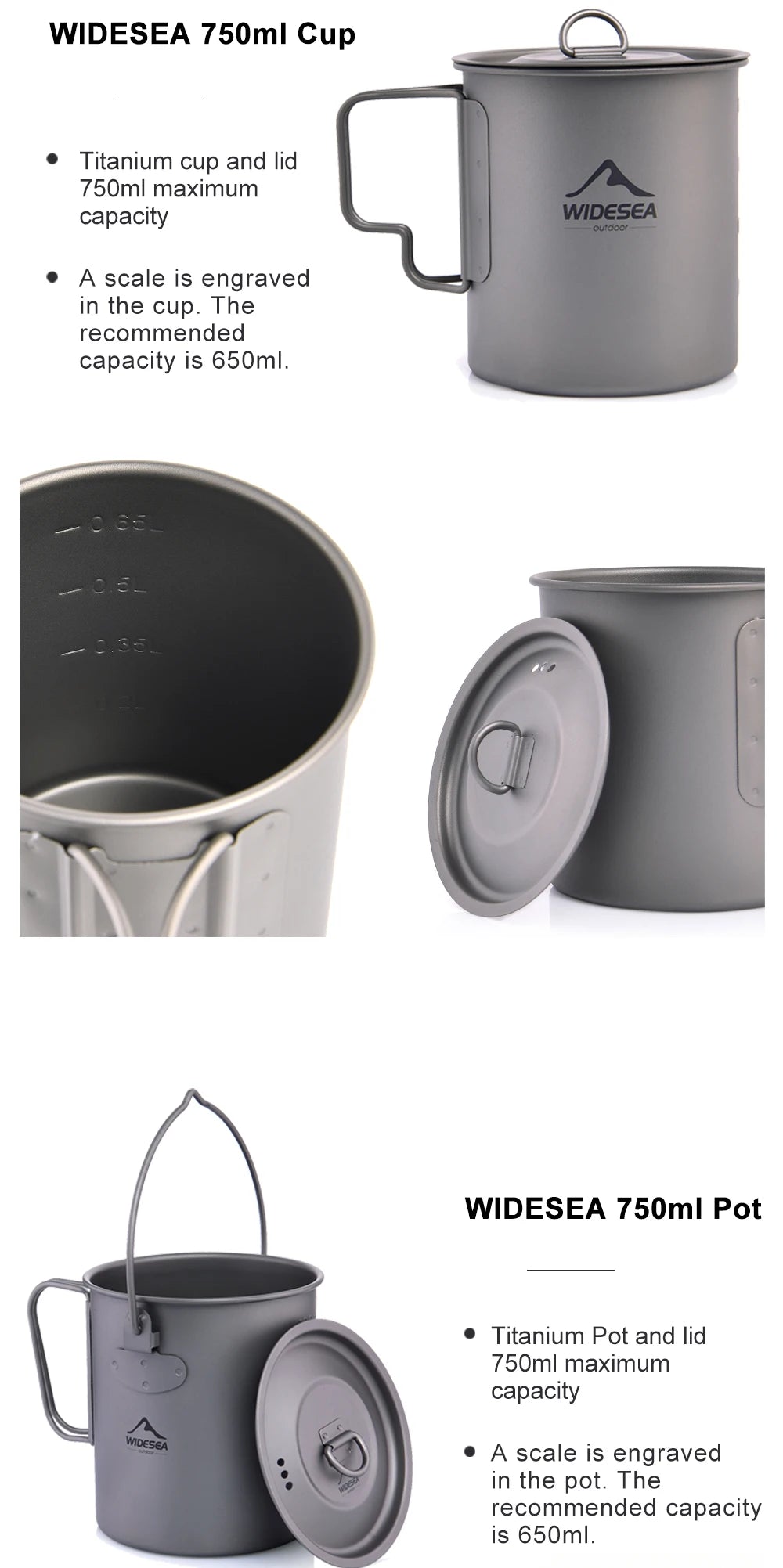 Widesea Titanium Camping Mug for Outdoor Travel and Hiking
