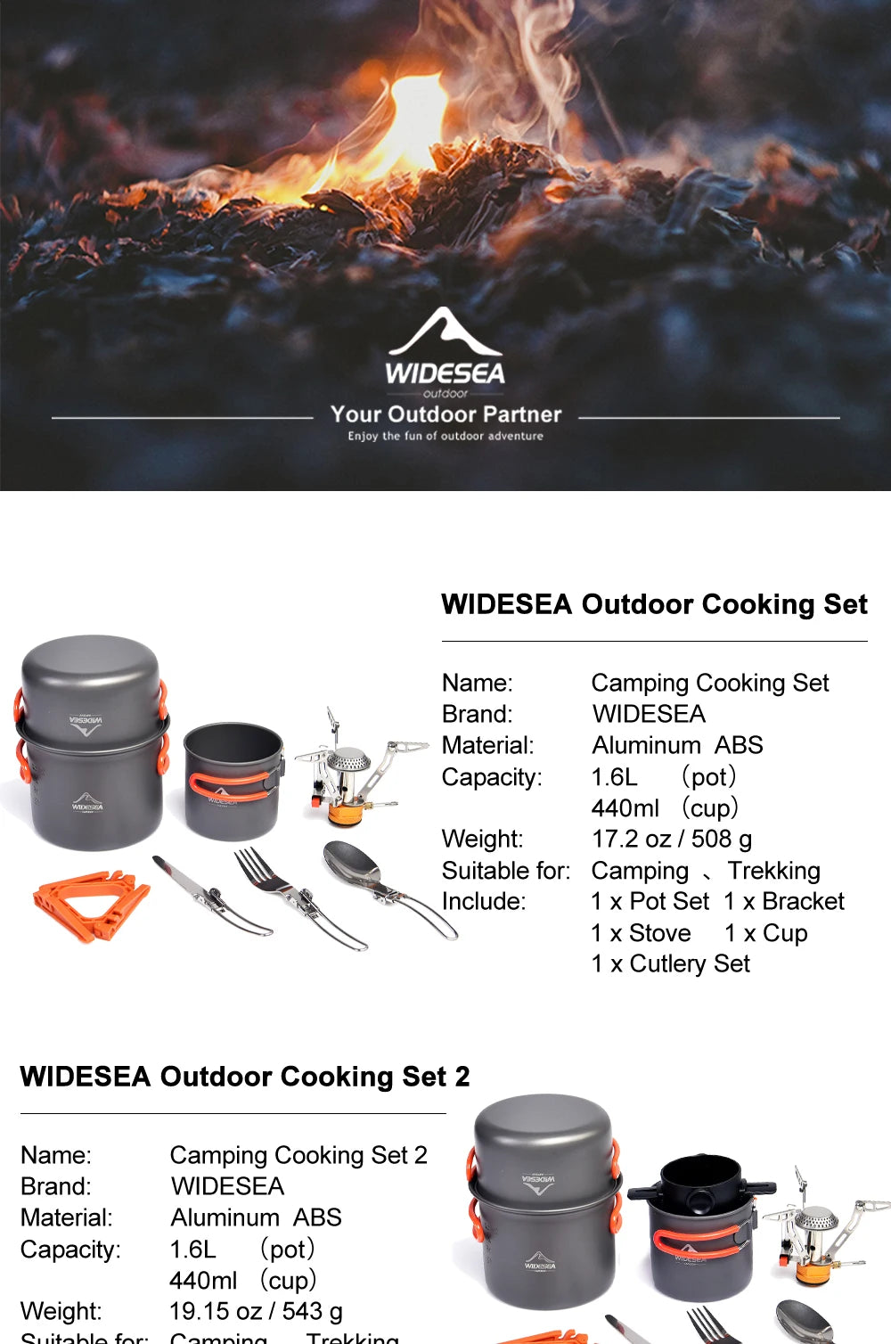 Widesea Camping Cookware Set With Foldable Pot Cutlery Cup