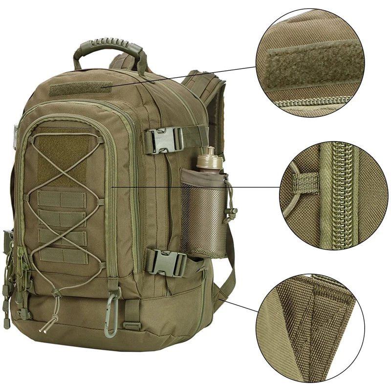 LQARMY 65L Outdoor Tactical Backpack Men's Outdoor Hiking Bag Large Capacity Military Army Bags Travelling Camping Rucksack