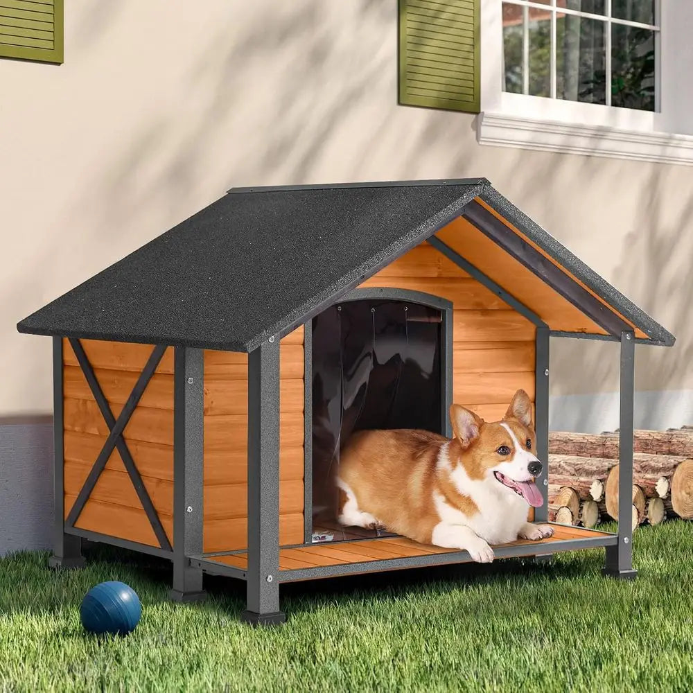 Dog House Outdoor & Indoor Unique All-Around Iron e Dog Kennel or Winter with Raised eet or Small & Medium & Large Dogs,Weatherp