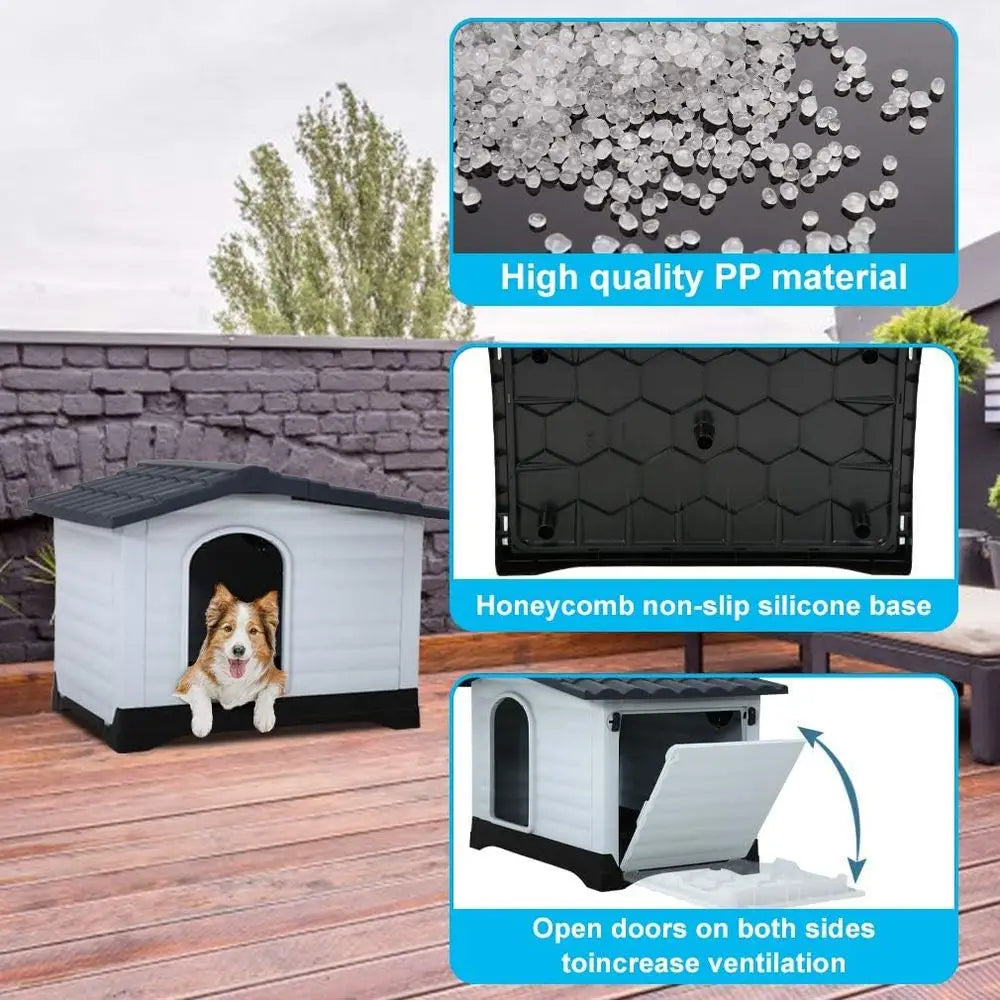 Dog House, Large Dog House or Small Medium Large Dogs, Water Resistant Ventilate Plastic Durable Indoor Outdoor Pet Shelter Kenn