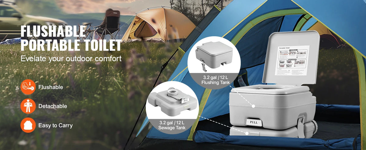 SucceBuy Portable Camping Toilet Push Button Pressurized Flush Commode