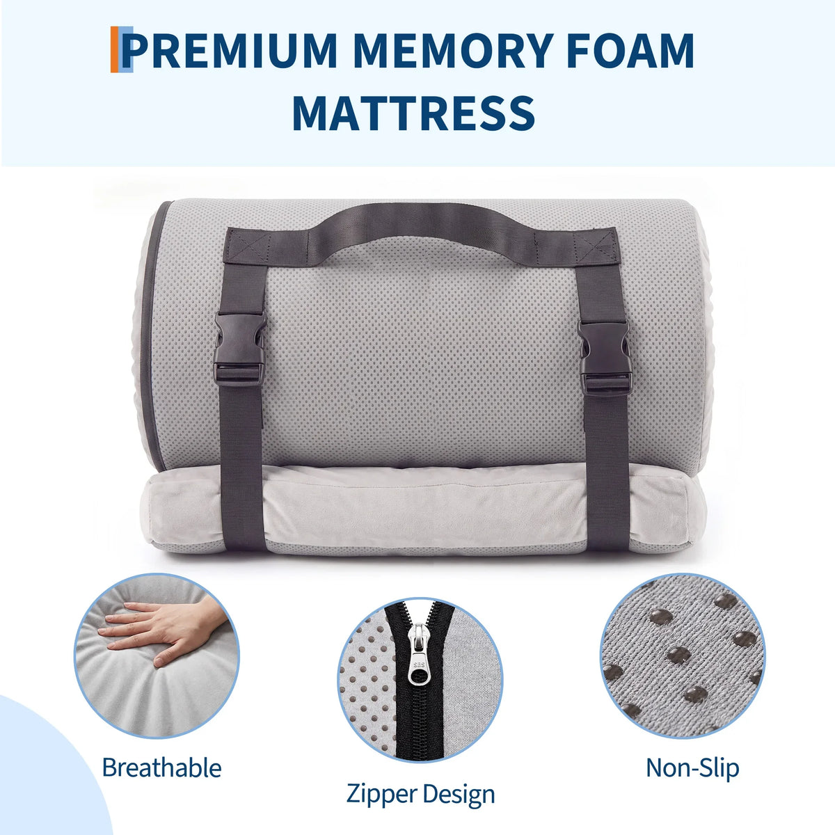 3Inch Thick Memory Foam Camping Mattress Portable Roll-Up Sleeping Pad for Outdoor & Home Use  72x24/75x54inch Gray