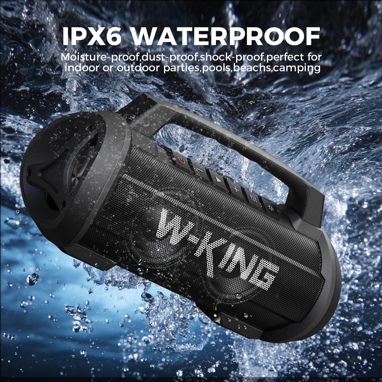 W-King 70W RMS Bluetooth Portable Speaker IPX6 Waterproof
