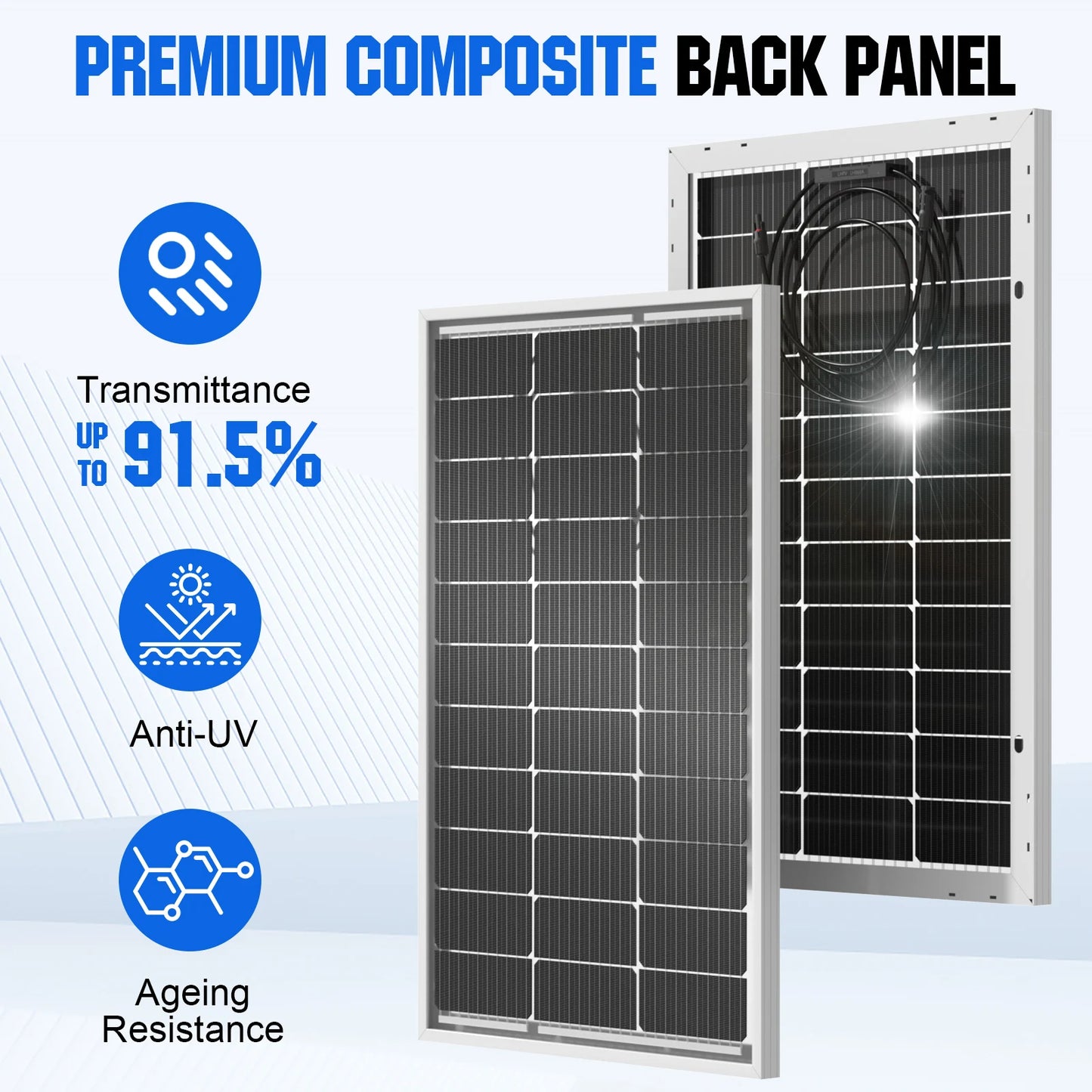 ECO-WORTHY Bifacial 100W 12V Solar Panel Monocrystalline PV Module For RVs