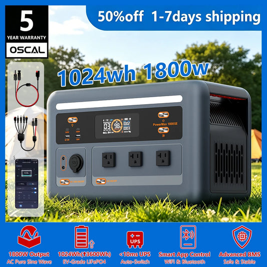 OSCAL PowerMax 1024Wh LiFePO4 Portable Power Station 1800W