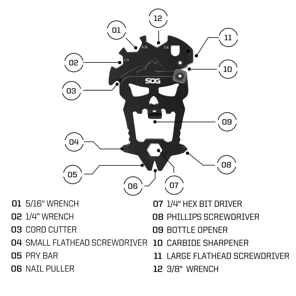 SOG MacV 12-in-1 Skull Keychain Multi-Tool