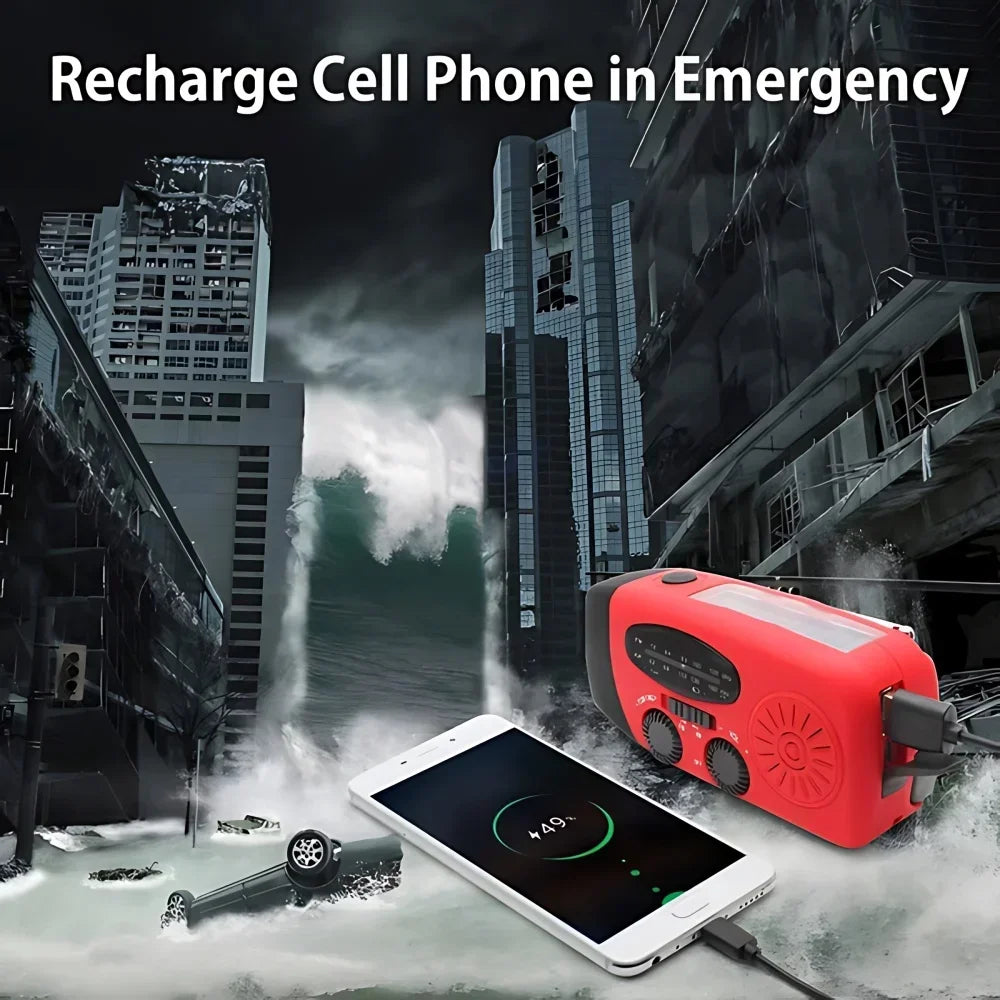 Portable Solar Hand Crank Emergency Radio 2000mAh Power Bank FM AM NOAA Weather Alert LED Flashlight Survival Kit Hurricane Supplies Emergency Preparedness for Home Blackout Severe Weather Camping Outdoor