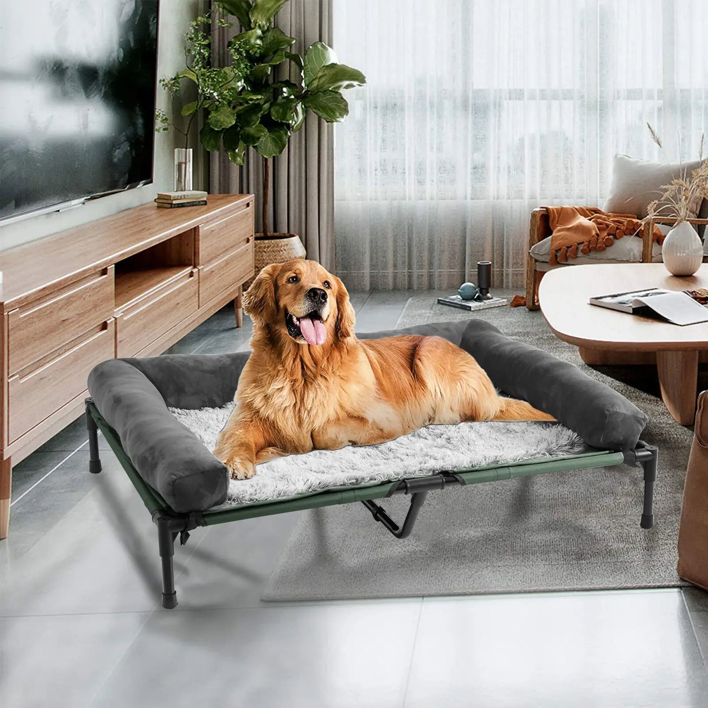 BINGOPAW Elevated Dog Bed Indoor Outdoor Lounger With Detachable Bolster