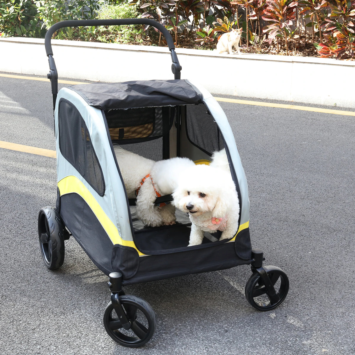Pet Stroller for 2 Dogs, Zipper Divider and Wheels, Folding Dog Jogger, Wagon, Travel Carriage