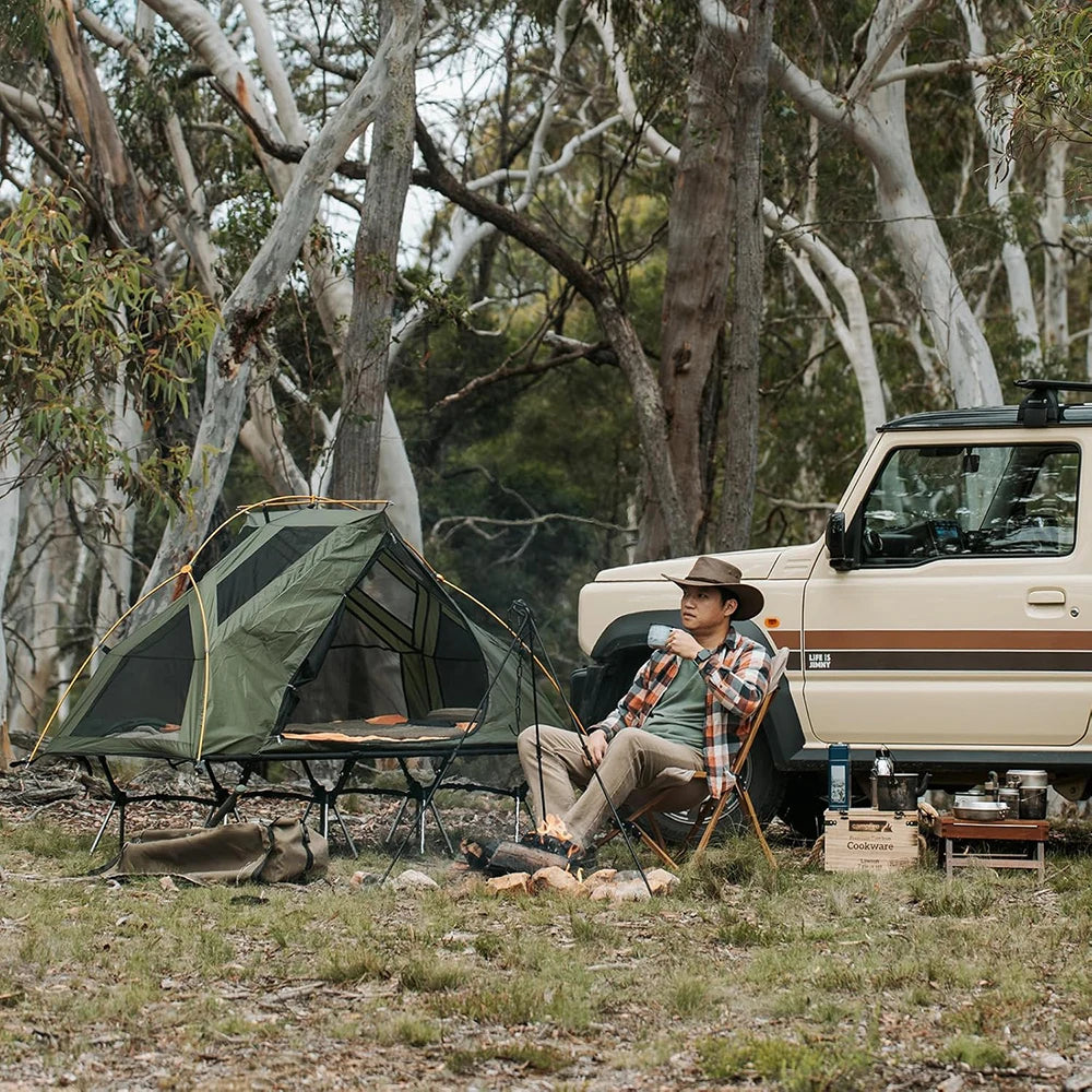 Elevated Camping Cot Tent with 16 Legs Heavy Duty Off-Ground Tent for 1 Person Rainfly Quick Setup for Fishing Hunting & Beach