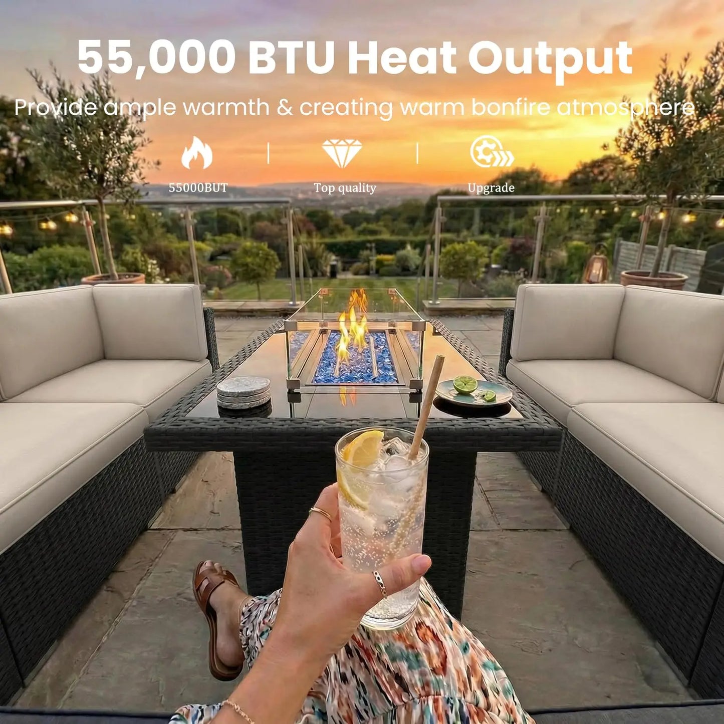 XIAOLANG Outdoor Patio Furniture Set With Gas Fire Pit Table