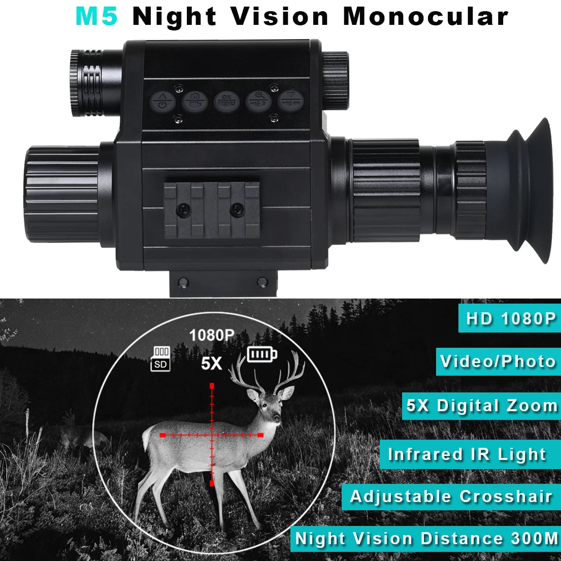 Megaorei Digital Night Vision Riflescope 940nm IR 5X 1080P