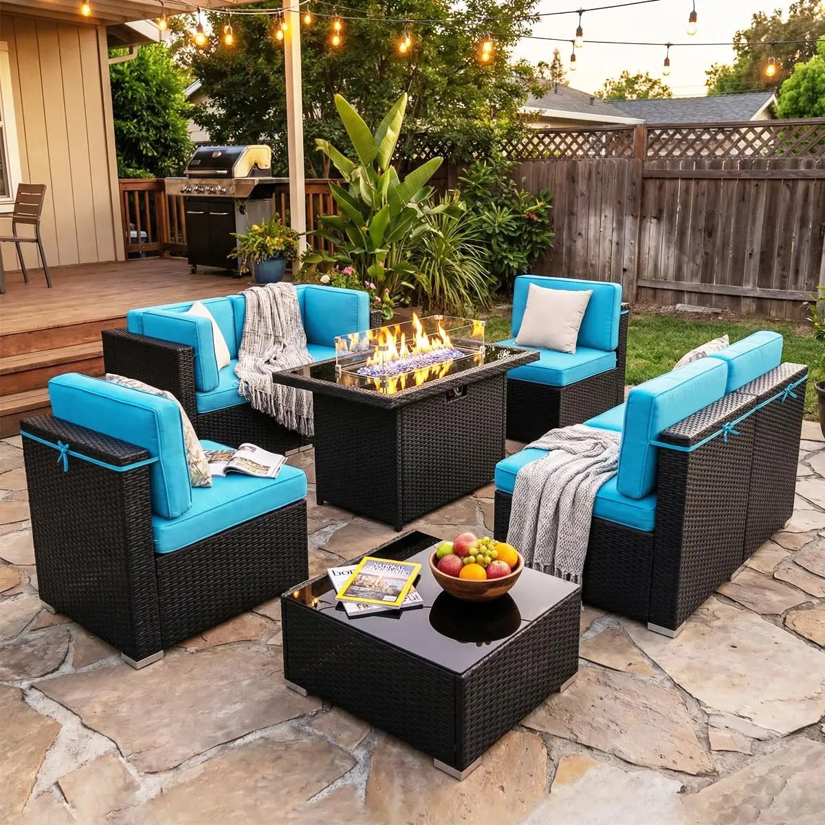 XIAOLANG Outdoor Patio Furniture Set With Gas Fire Pit Table