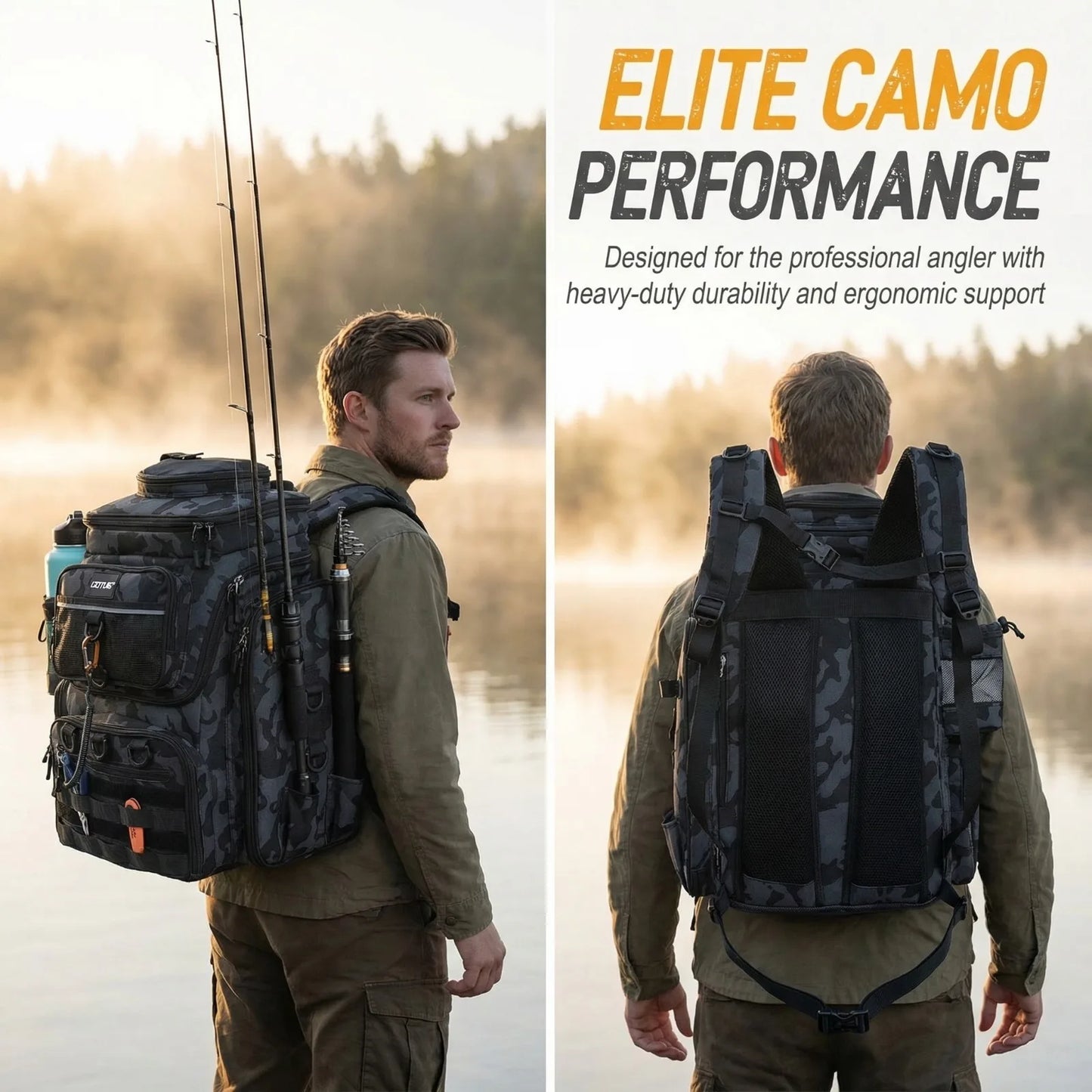 Goture Waterproof Non Slip Fishing Backpack With Adjustable Rod Holders
