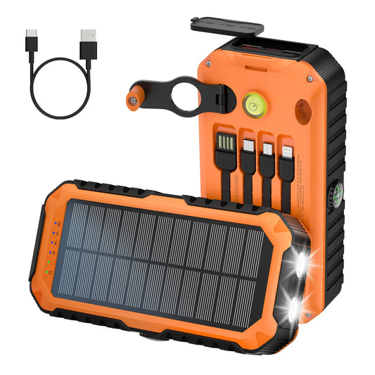 40,000mAh Solar Power Bank With Hand Crank And Built In Cables For Camping