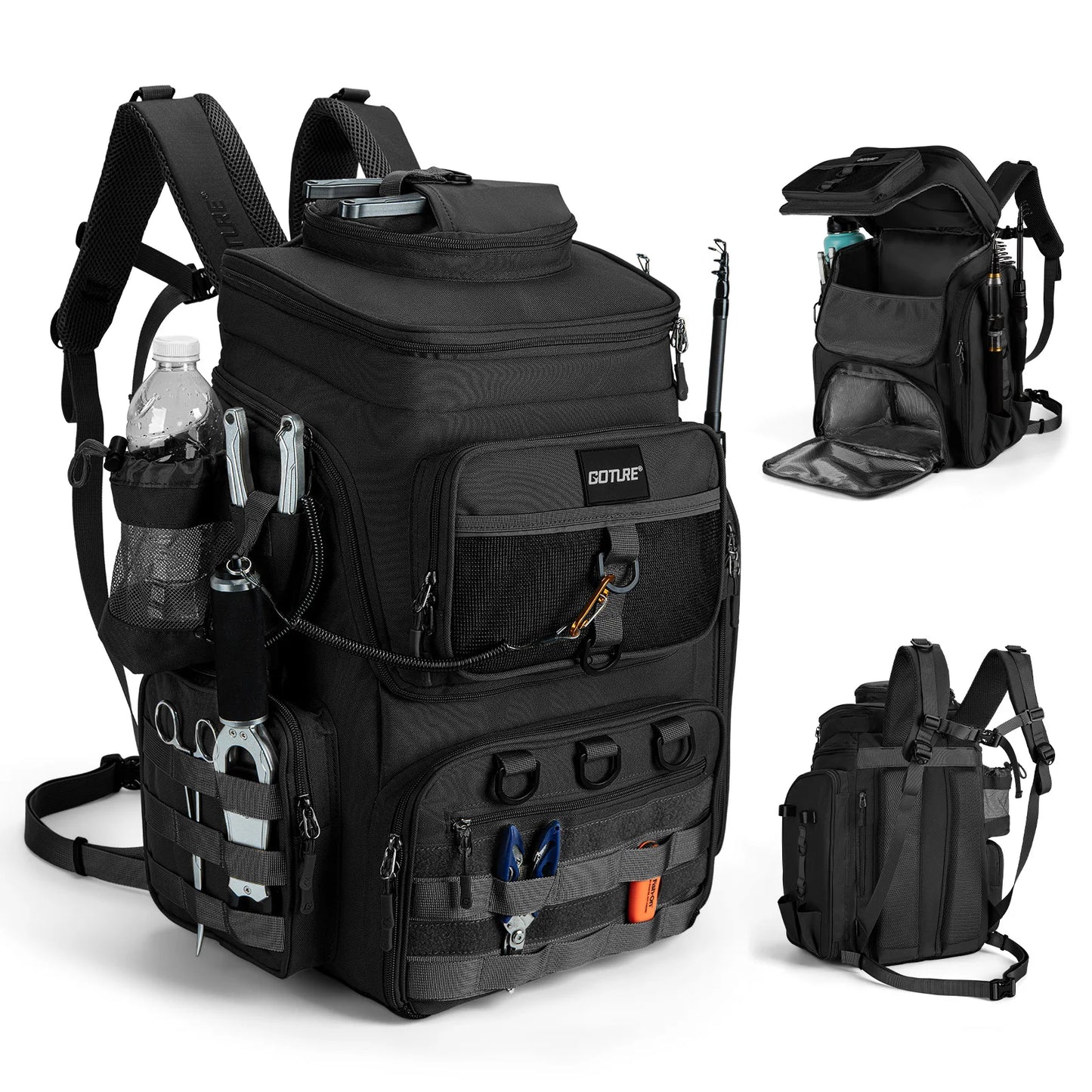 Goture Fishing Backpack Waterproof Non Slip Bottom With Adjustable Rod Holders