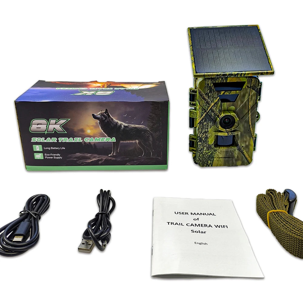 New 8K 60mp Solar Powered Hunting Camera Waterproof MP4 WIFI Infrared Trail Camera 5200mAh Battery for Wild Animals Watching
