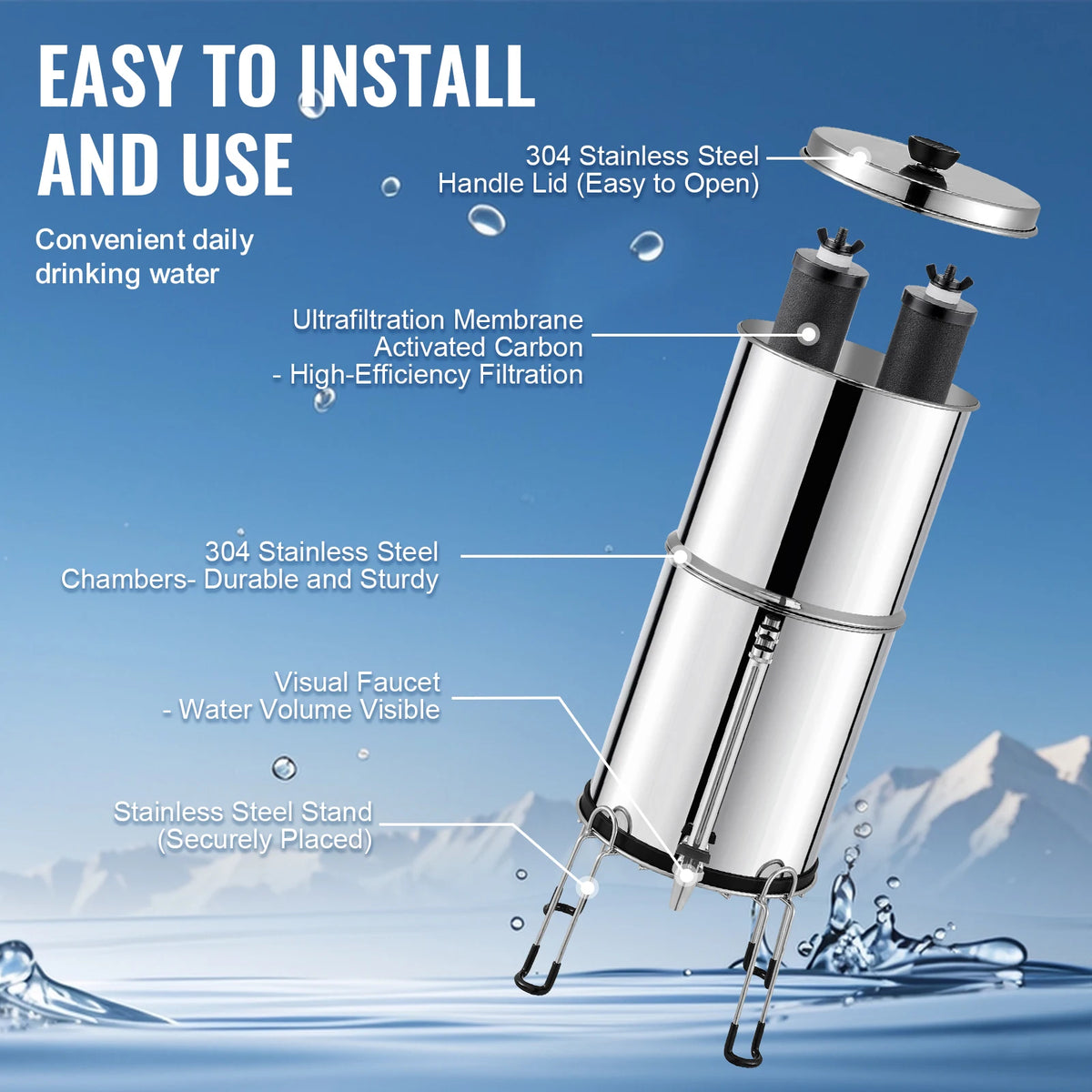 SucceBuy Gravity Fed Stainless Steel Water Filter System
