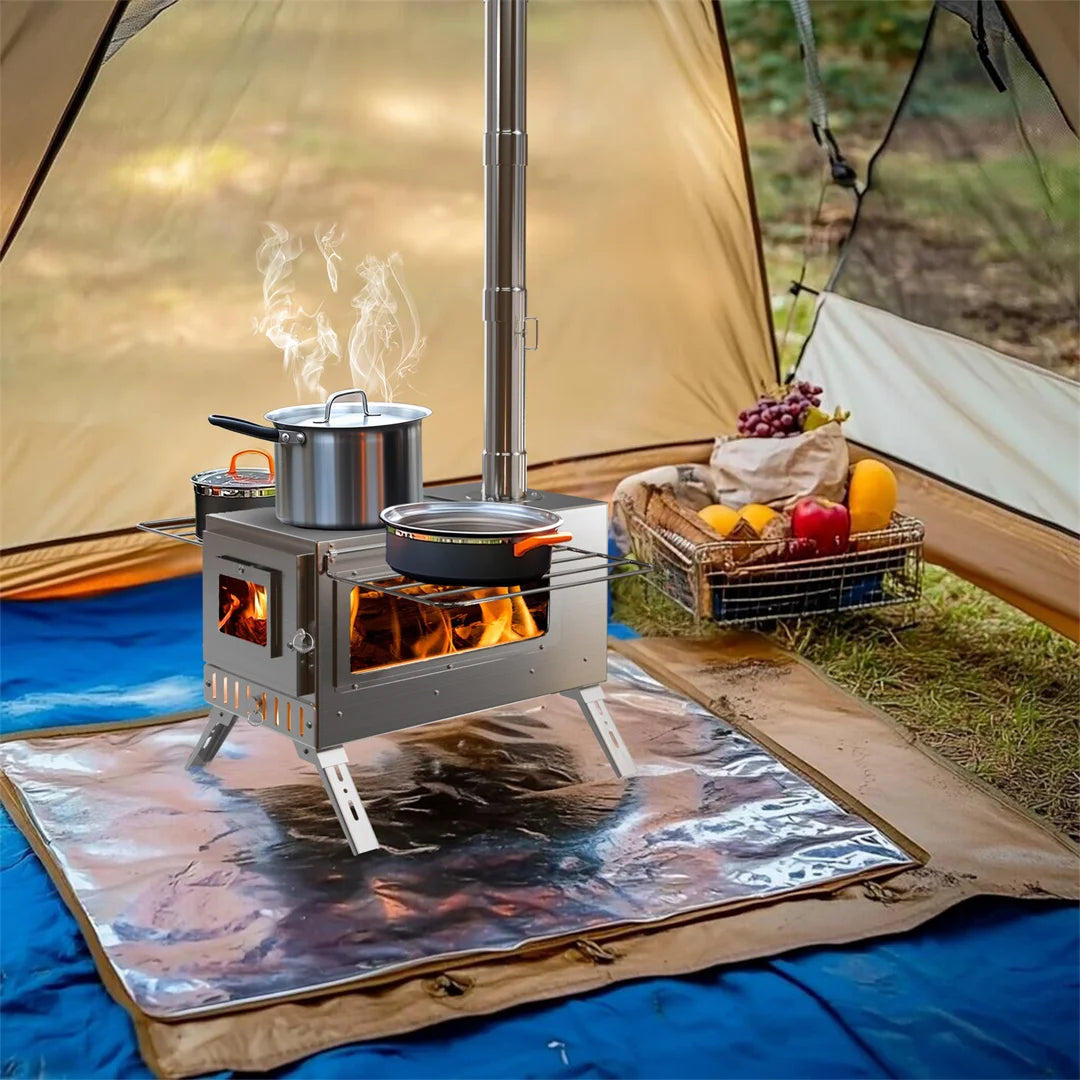 Portable Wood Burning Stove for Outdoor Heating and Cooking