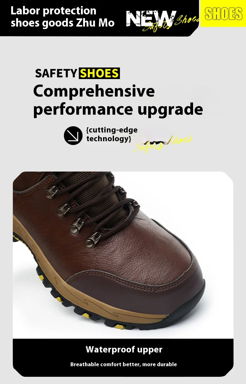 VEIGAR Waterproof Leather Safety Work Boots For Men Indestructible