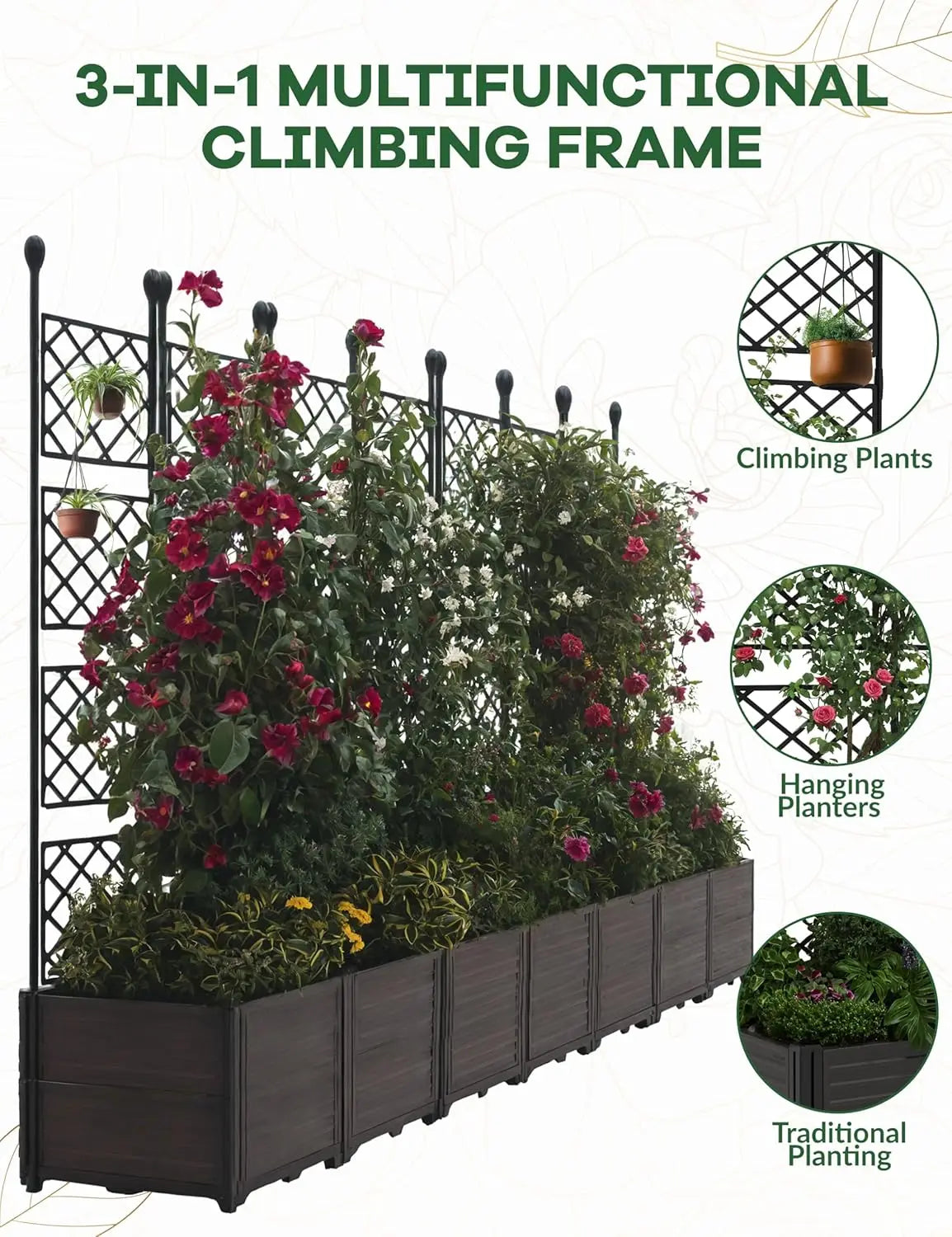 Twister Plastic Raised Planter Box With Trellis And Drainage