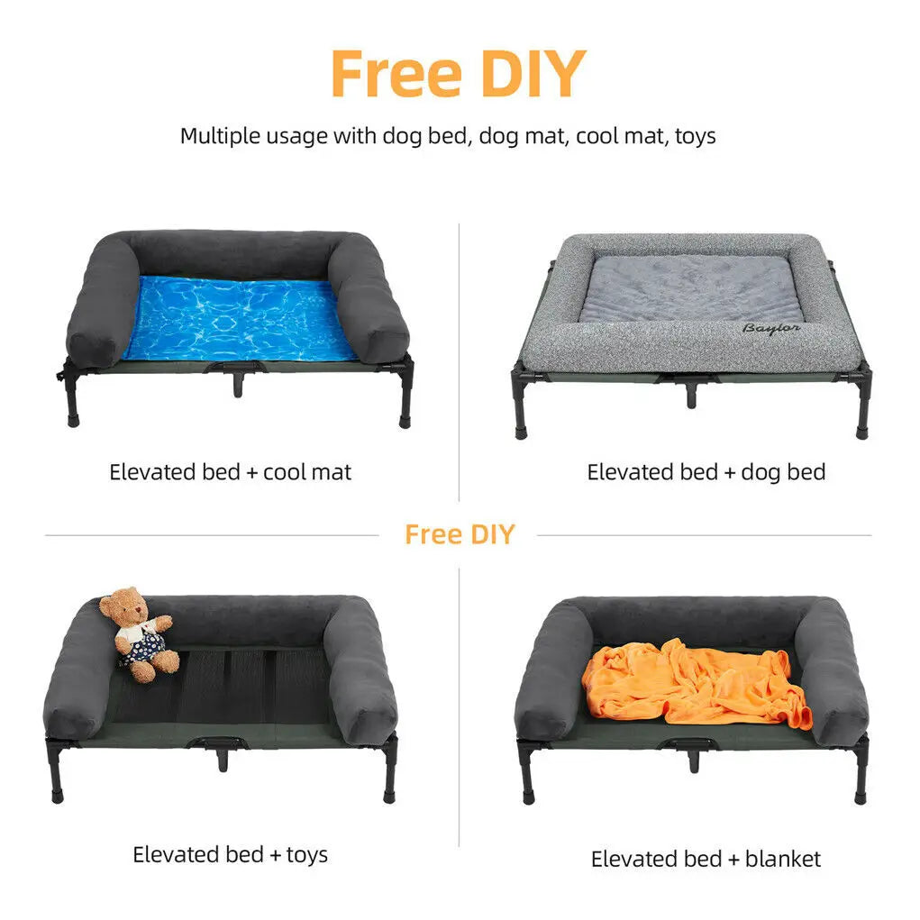 BINGOPAW Elevated Dog Bed Indoor Outdoor Lounger With Detachable Bolster