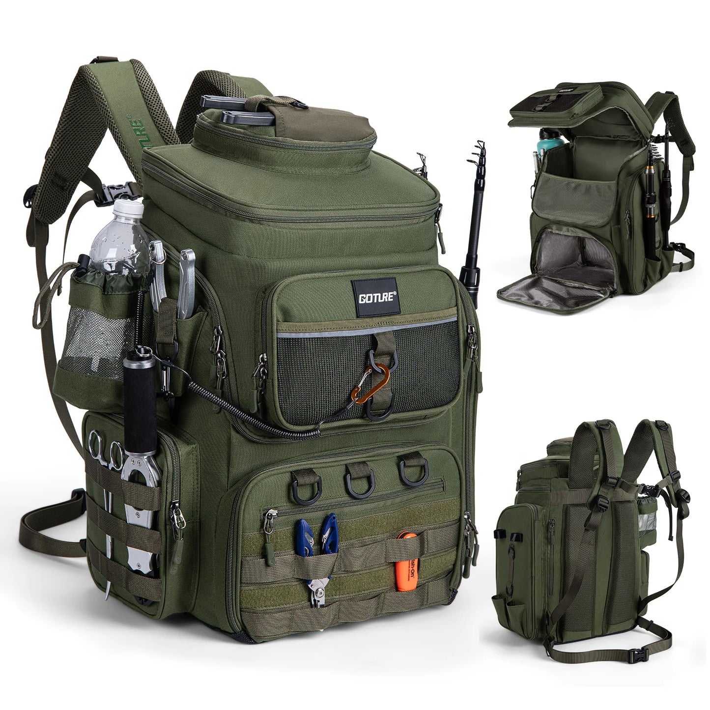 Goture Fishing Backpack Waterproof Non Slip Bottom With Adjustable Rod Holders