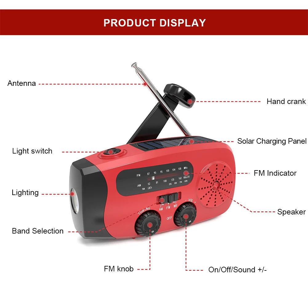 ANENG Portable Emergency Hand Crank Radio With FMAM Weather Led