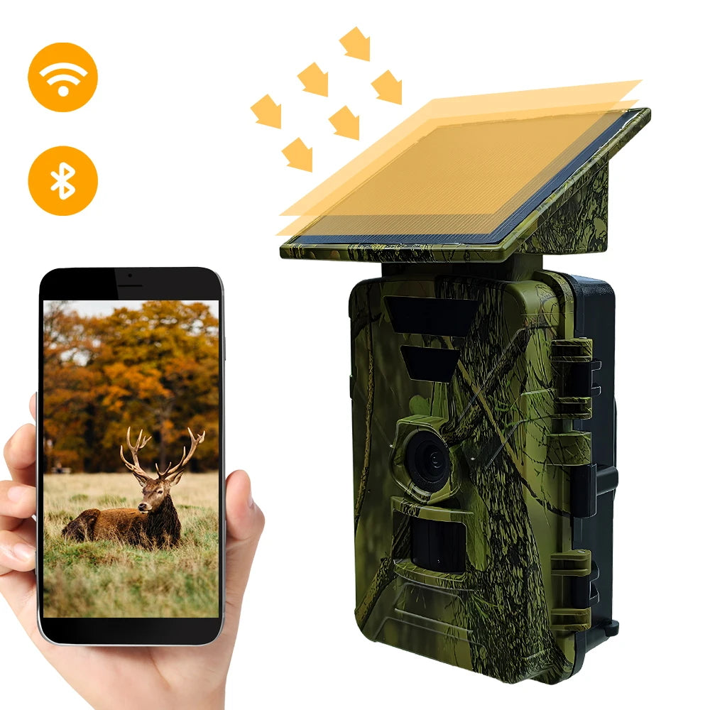 New 8K 60mp Solar Powered Hunting Camera Waterproof MP4 WIFI Infrared Trail Camera 5200mAh Battery for Wild Animals Watching