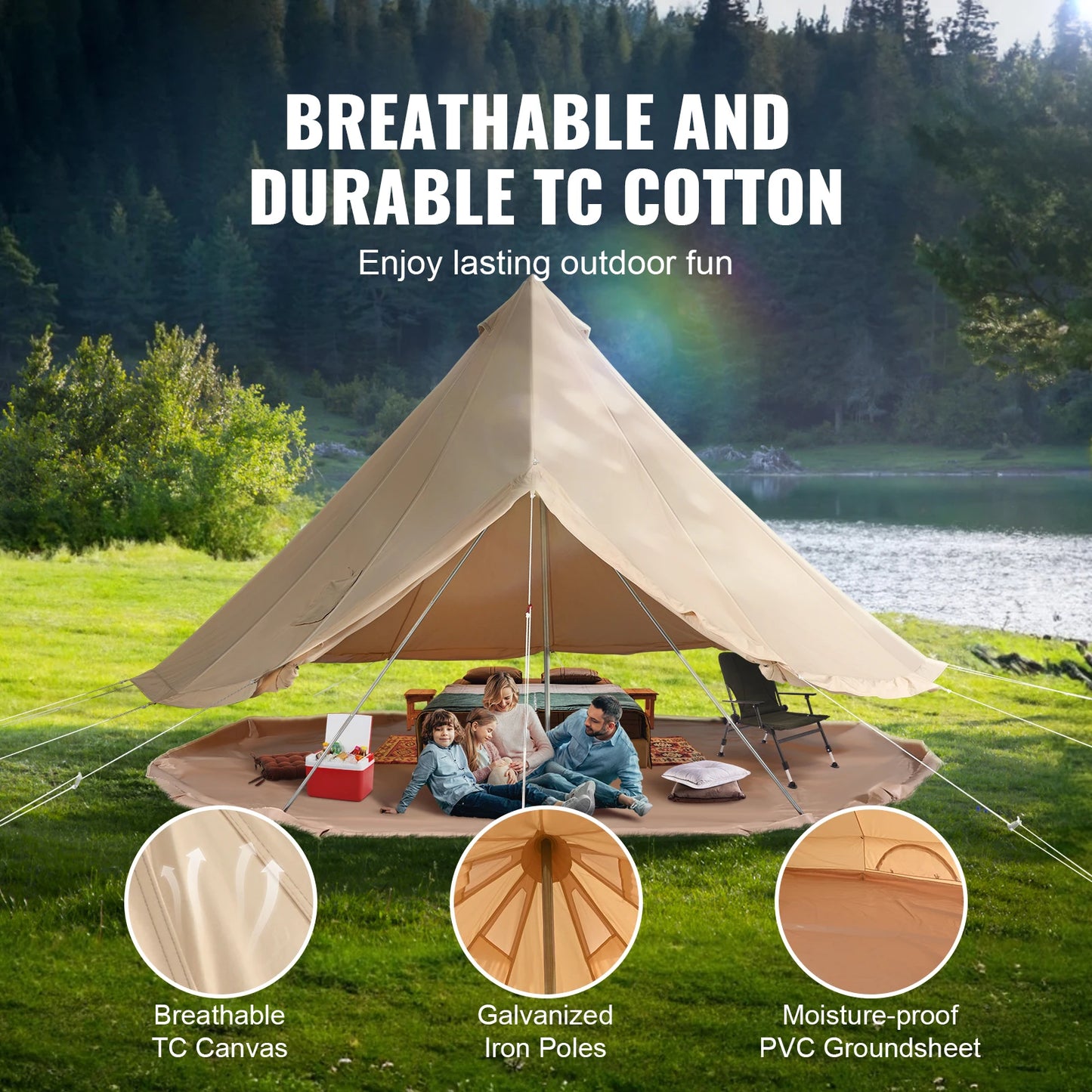 SucceBuy Canvas Bell Tent Camping Holds Up To 8 People