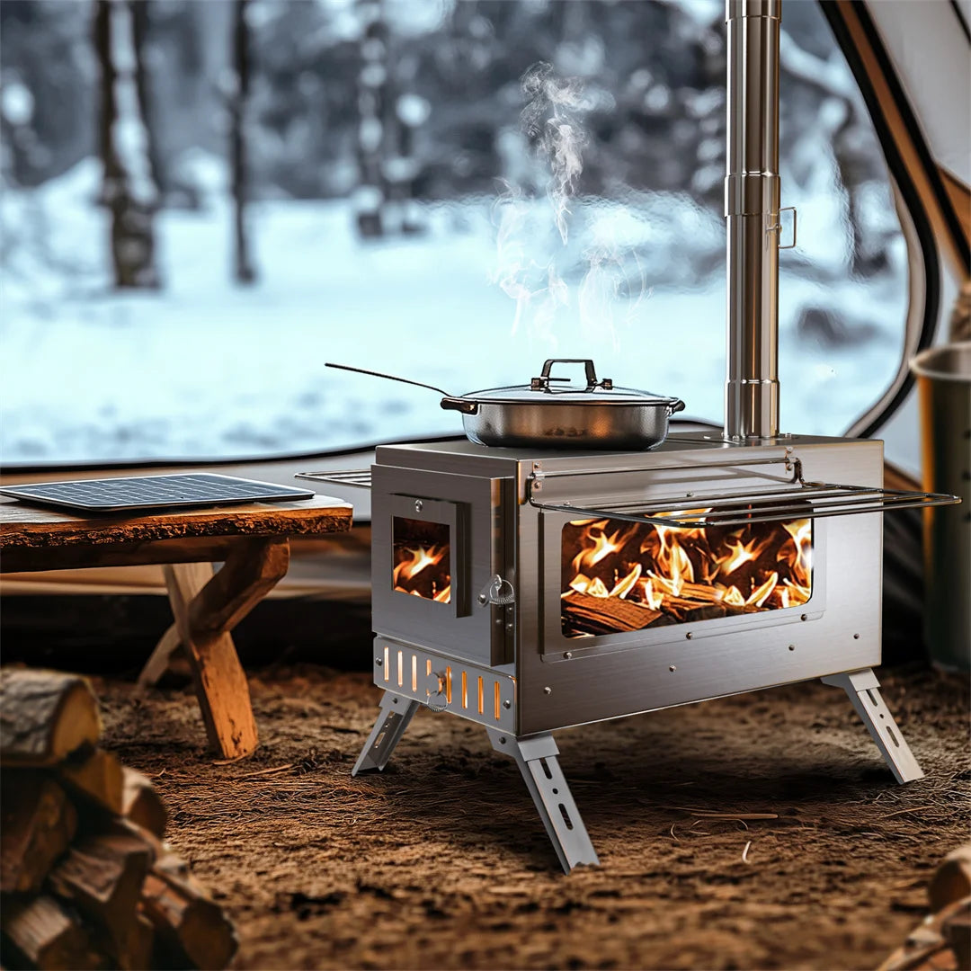 Portable Wood Burning Stove for Outdoor Heating and Cooking