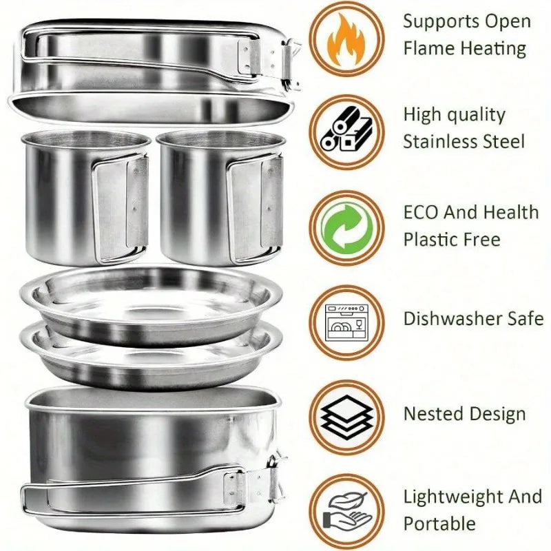 Stainless Steel Camping Cookware Set With Carry Bag
