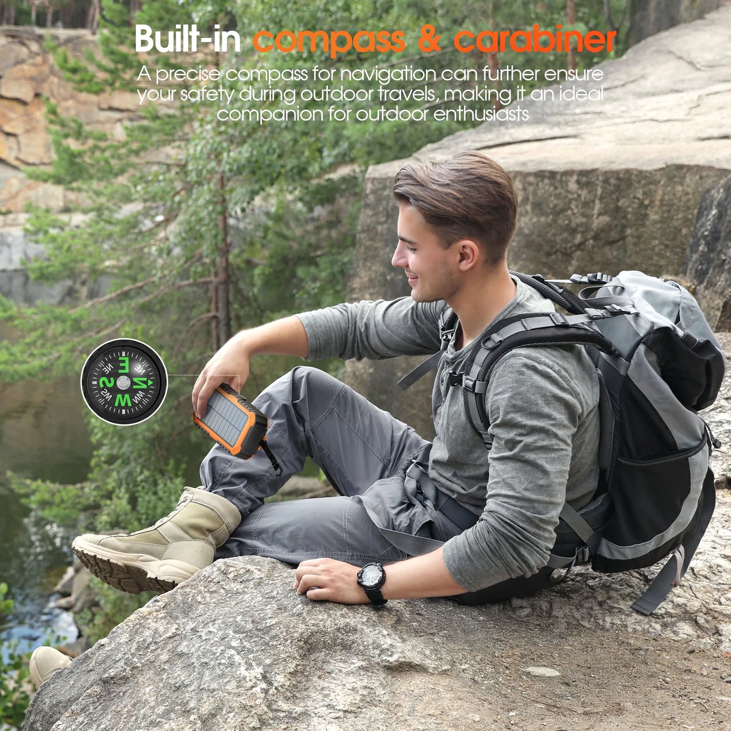 40,000mAh Solar Power Bank With Hand Crank And Built In Cables For Camping