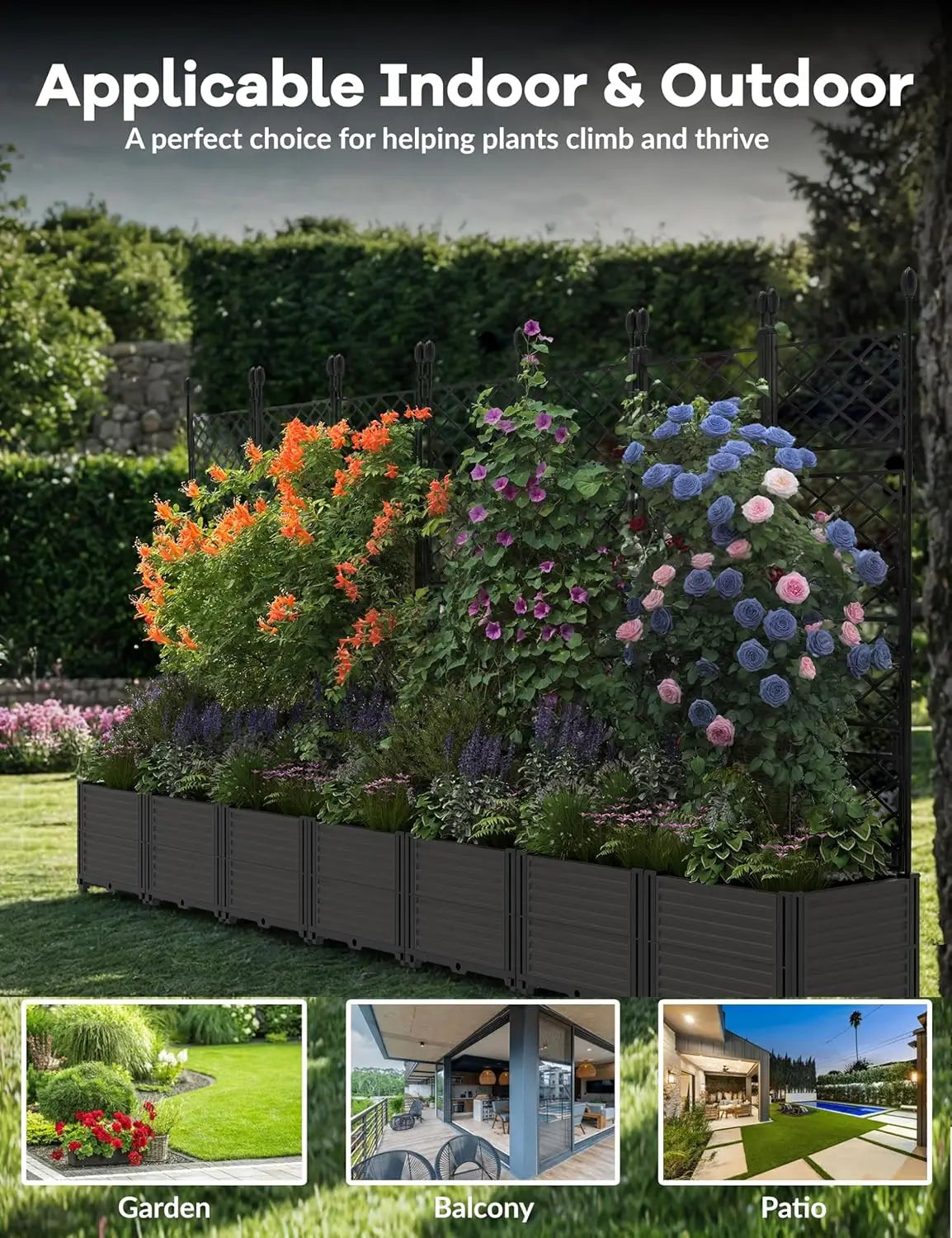 Twister Plastic Raised Planter Box With Trellis And Drainage